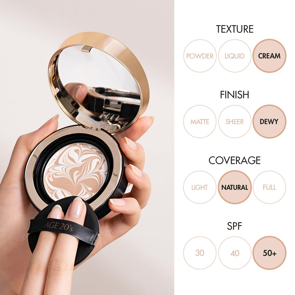 AGE 20's Signature Essence Pact SPF 50+ | 27C Honey | Dewy Cream Foundation, Natural Coverage