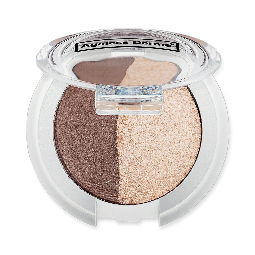 Ageless Derma Creamy Mineral Baked Eyeshadow Duo – Vegan Eye Shadow (Med Taupe + Crystal Beige)