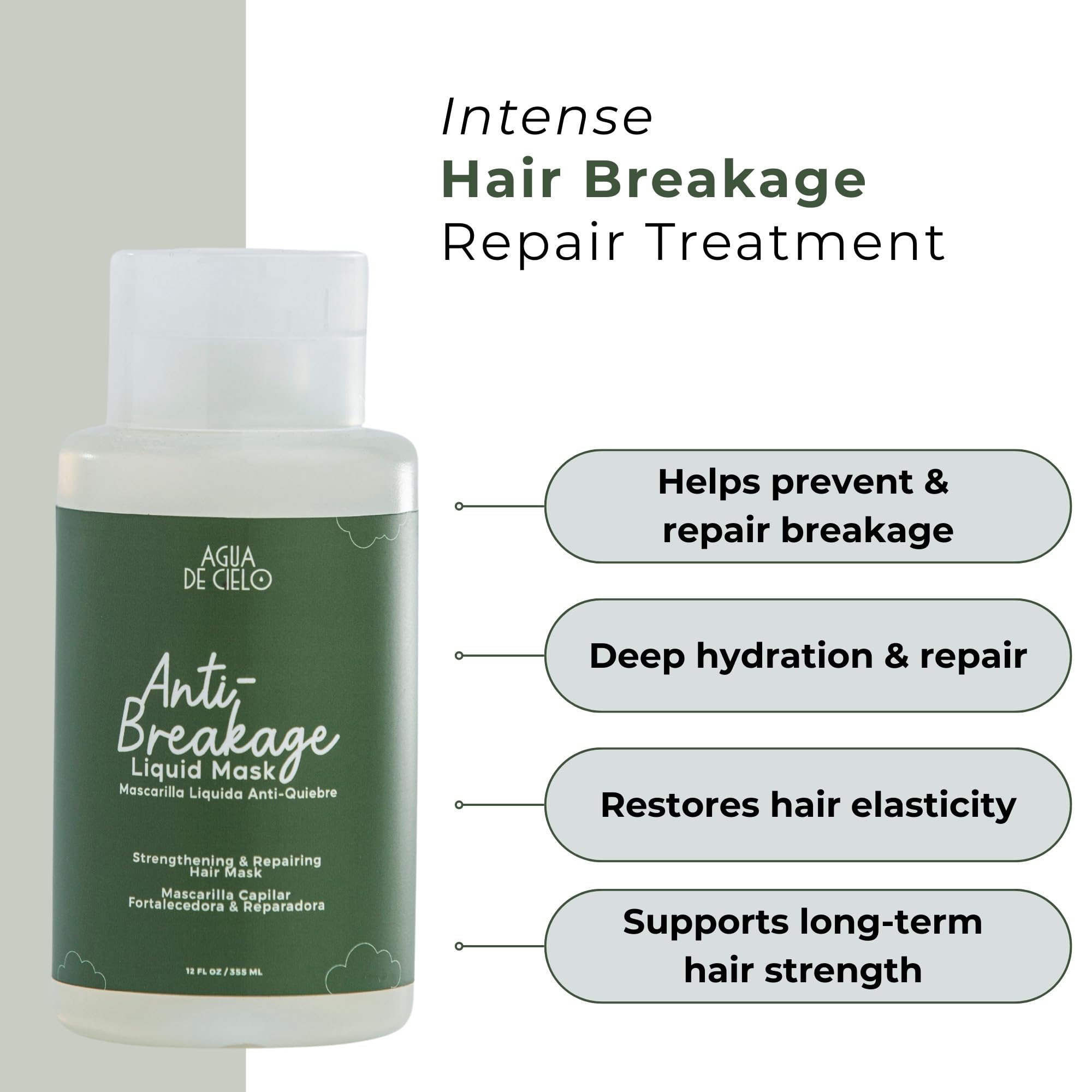 Agua de Cielo Anti Breakage Liquid Mask – Deep Hydration & Hair Repair, 12 oz