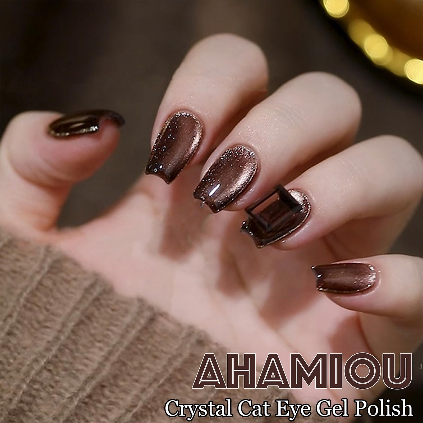 AHAMIOU Crystal Cat Eye Gel Polish Kit – Magnetic Nail Polish Set with Holographic Cats Eyes