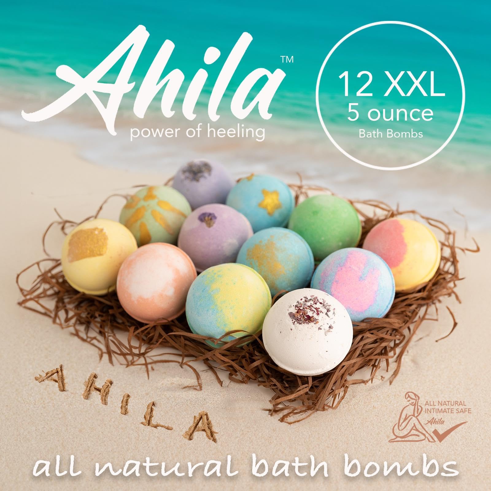Ahila Power of Healing 12 XXL Bath Bombs Gift Set – Premium Aromatherapy, Long-Lasting Fizz, Canada Design
