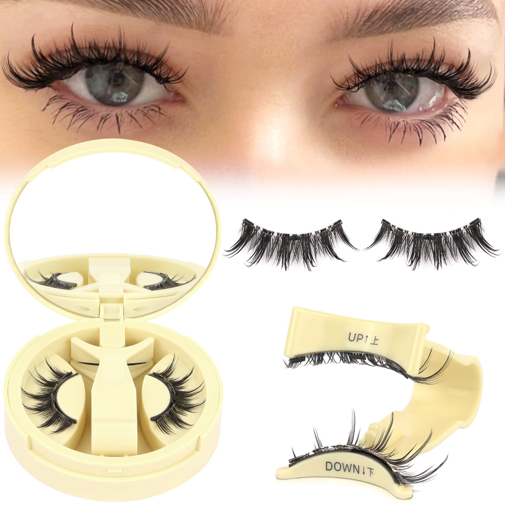Ahrikiss Magnetic Eyelashes 1 Pair | Reusable Lash Kit with Applicator – No Glue Needed, Natural Manga Look (M01)