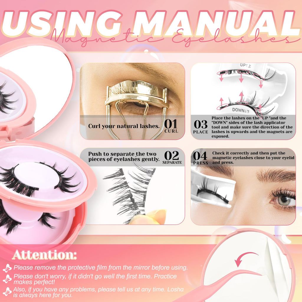 Ahrikiss Magnetic Eyelashes – 2 Pairs, Reusable, No Glue, Applicator Included