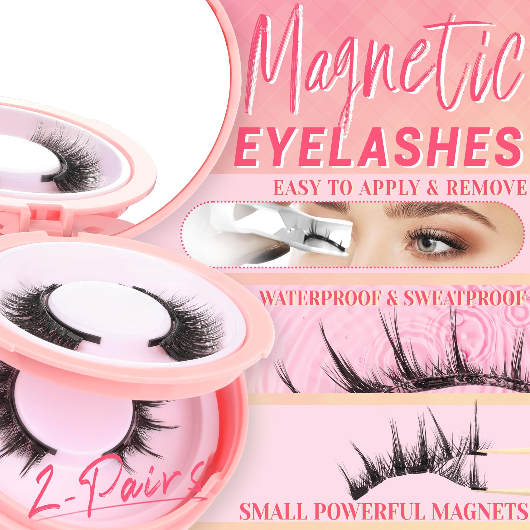 Ahrikiss Magnetic Eyelashes – 2 Pairs, Reusable, No Glue Needed, Includes Applicator (M02+M03)