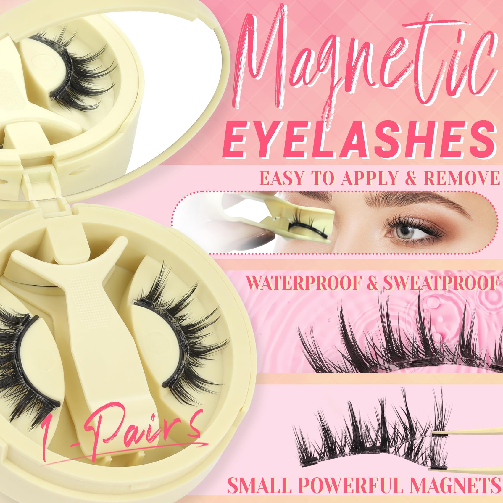 Ahrikiss Magnetic Eyelashes 1 Pair | Reusable Lash Kit with Applicator – No Glue Needed, Natural Manga Look (M01)