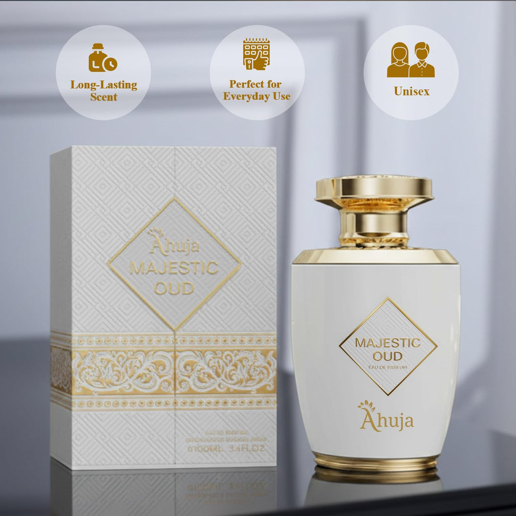 AHUJA Majestic Oud Eau De Parfum 3.4 fl oz | Unisex Luxury Fragrance