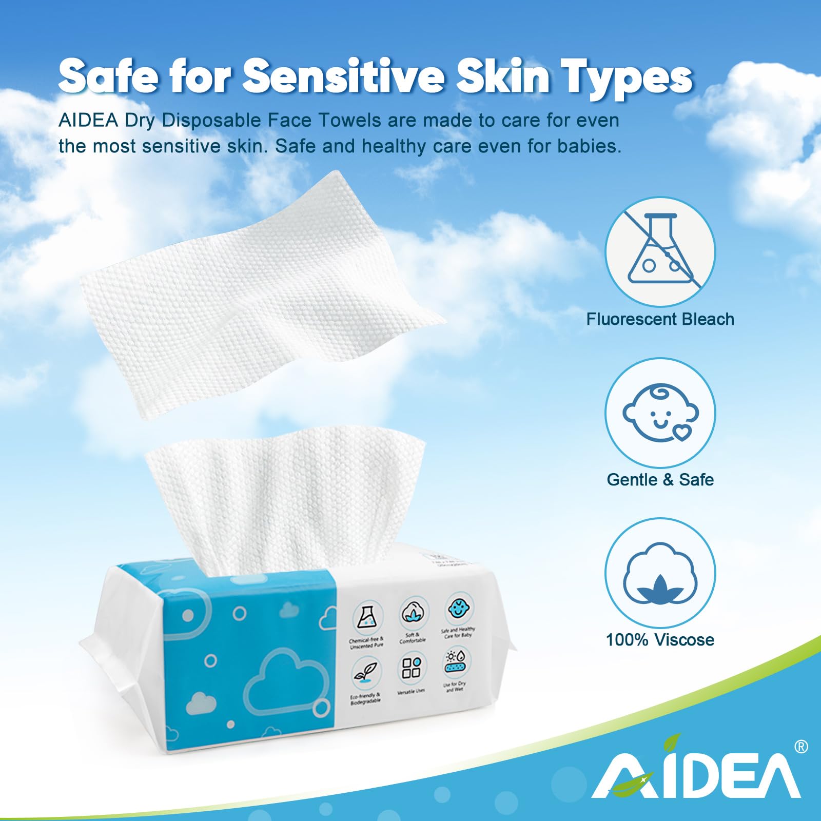AIDEA Face Towels Disposable 600Ct – Gentle Makeup Remover Wipes for Sensitive Skin