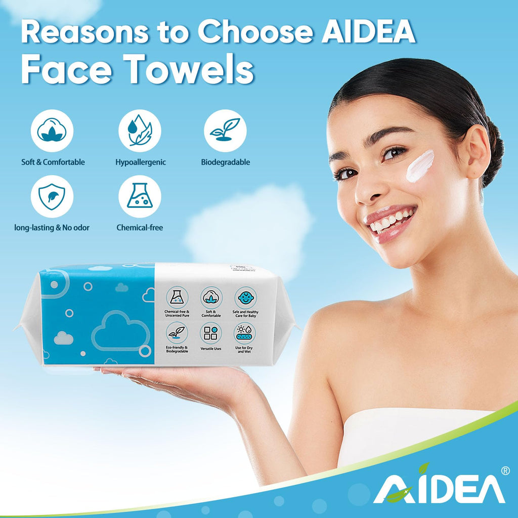 AIDEA Face Towels Disposable 600Ct – Gentle Makeup Remover Wipes for Sensitive Skin