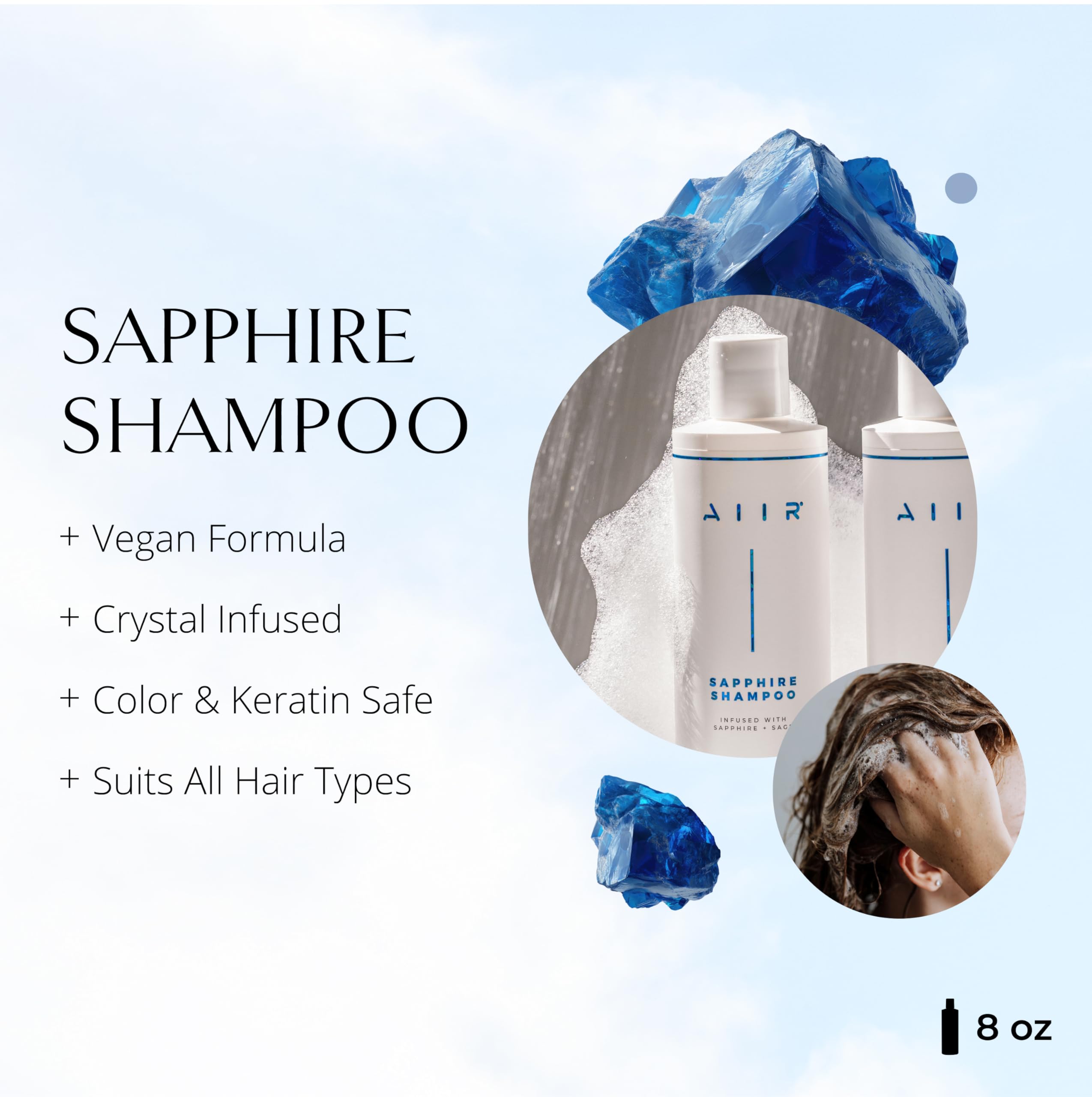 AIIR Sapphire Shampoo – Crystal Infused, Vegan, Sulfate-Free, Color-Safe (8 oz)