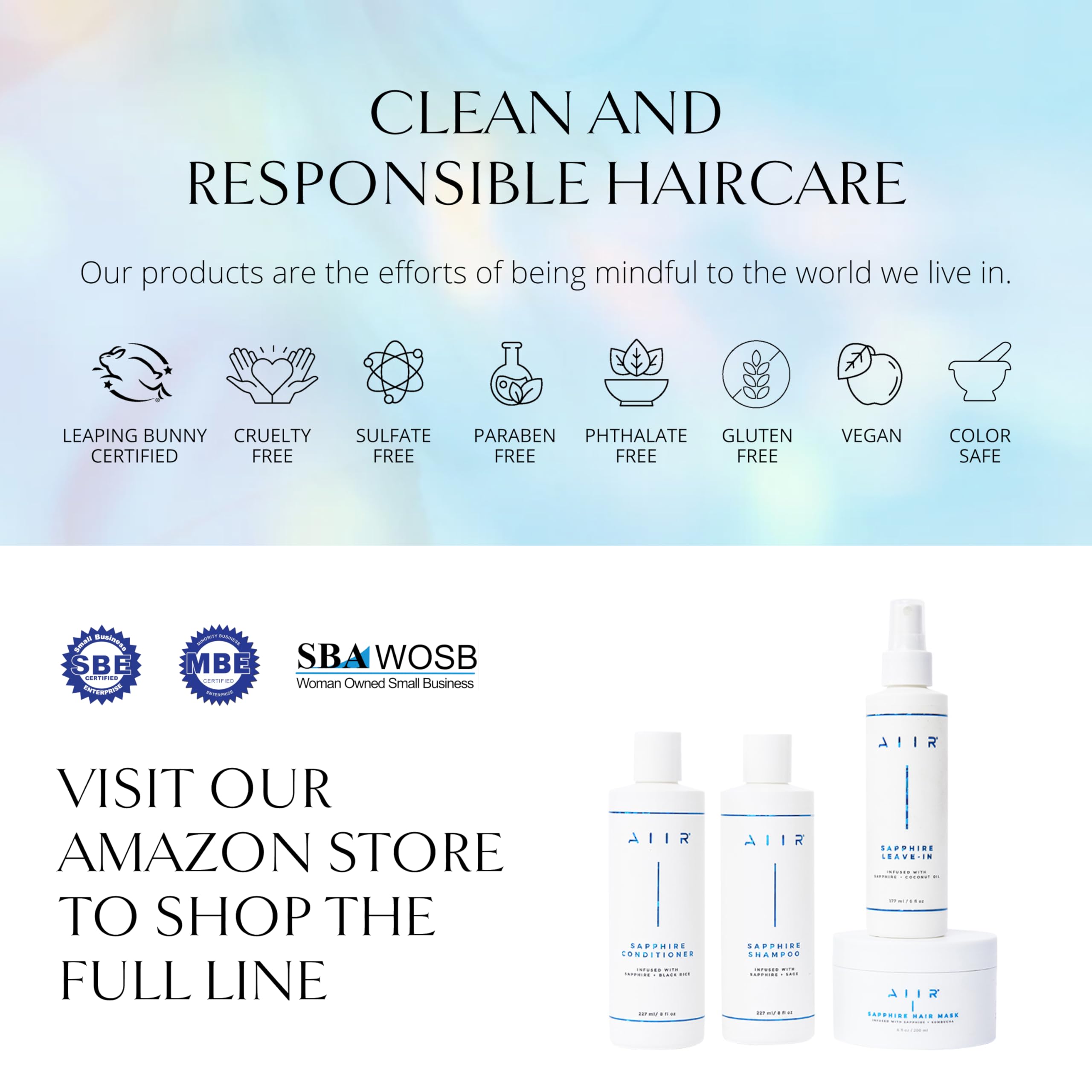 AIIR Sapphire Shampoo – Crystal Infused, Vegan, Sulfate-Free, Color-Safe (8 oz)