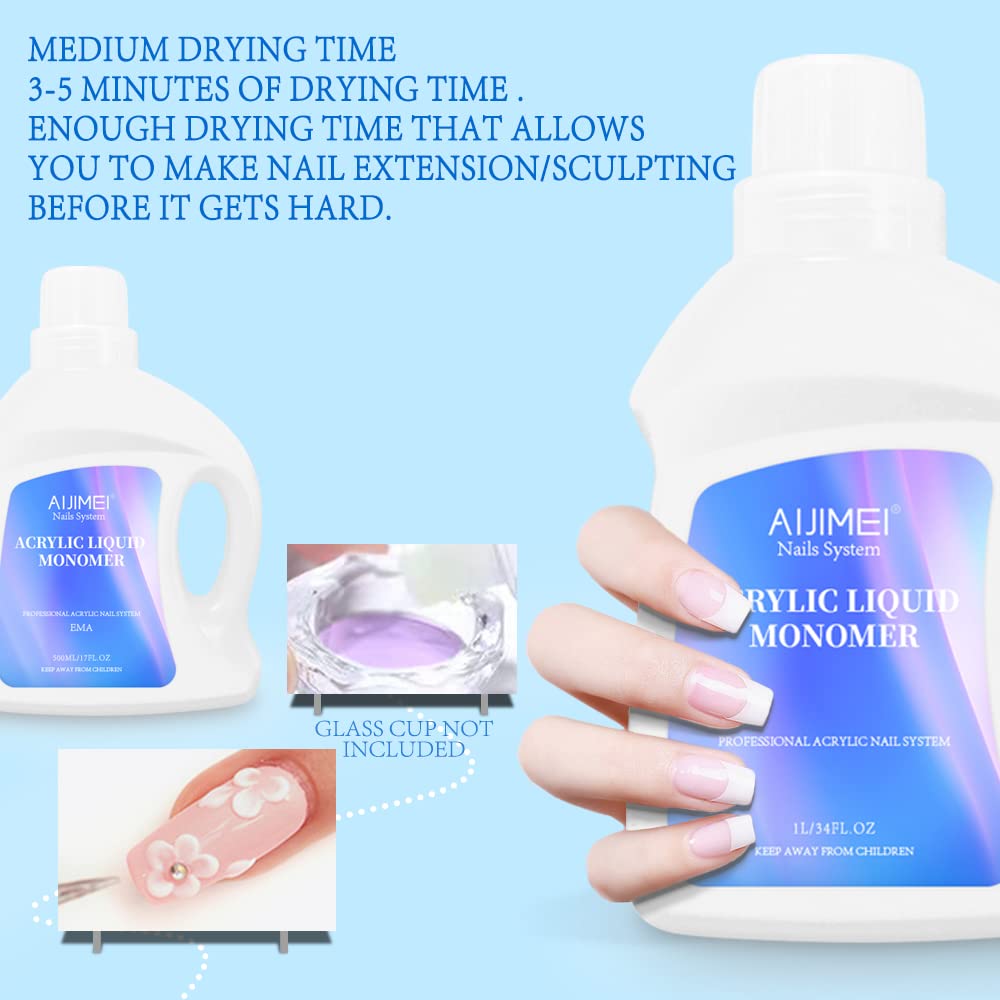 AIJIMEI Acrylic Liquid Monomer 1L – Clear, Non-Yellowing Bond for Nails