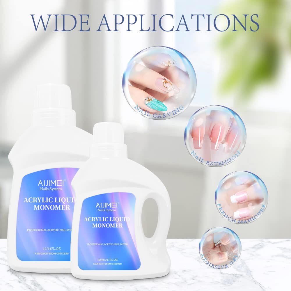 AIJIMEI Acrylic Liquid Monomer 1L – Clear, Non-Yellowing Bond for Nails