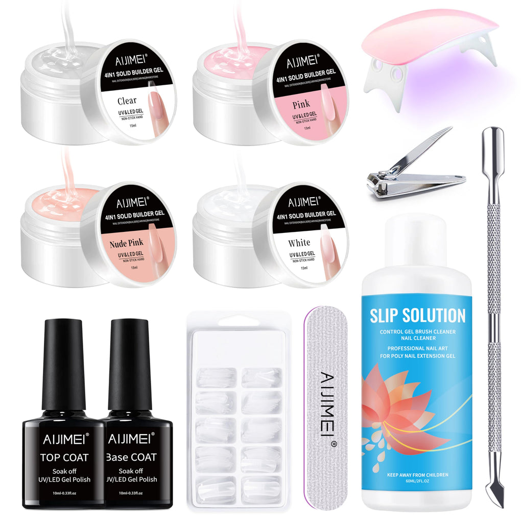 AIJIMEI Solid Builder Gel Kit – 15ml 4-in-1 Nail Extension Gel with Tools (UV/LED)