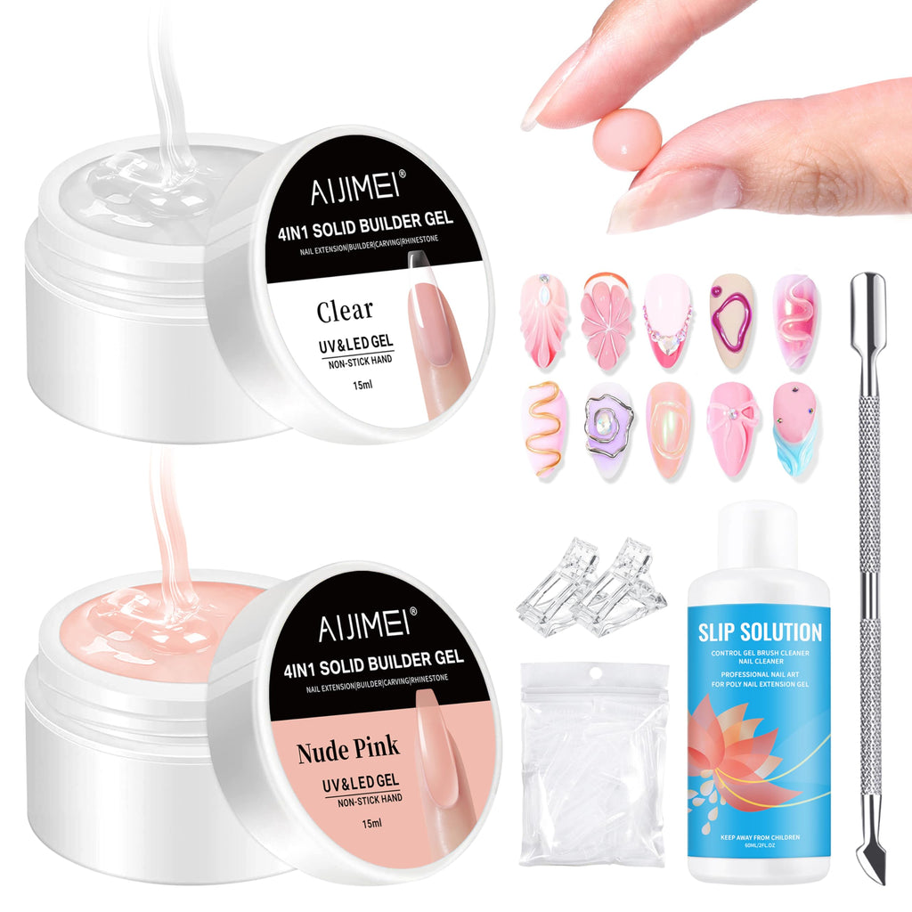 AIJIMEI Solid Builder Gel Kit – 4-in-1 Nail Extension Gel (15ml) for DIY at-home Manicure