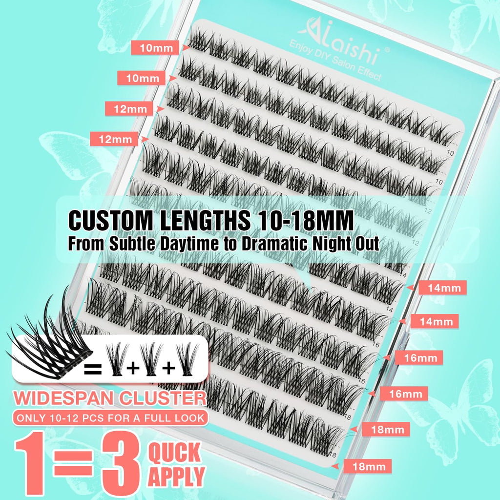 AILAISHI No Glue Needed Lashes – Self-Adhesive Lash Clusters Kit (10–18mm) with 120 Clusters & Pro Tweezers