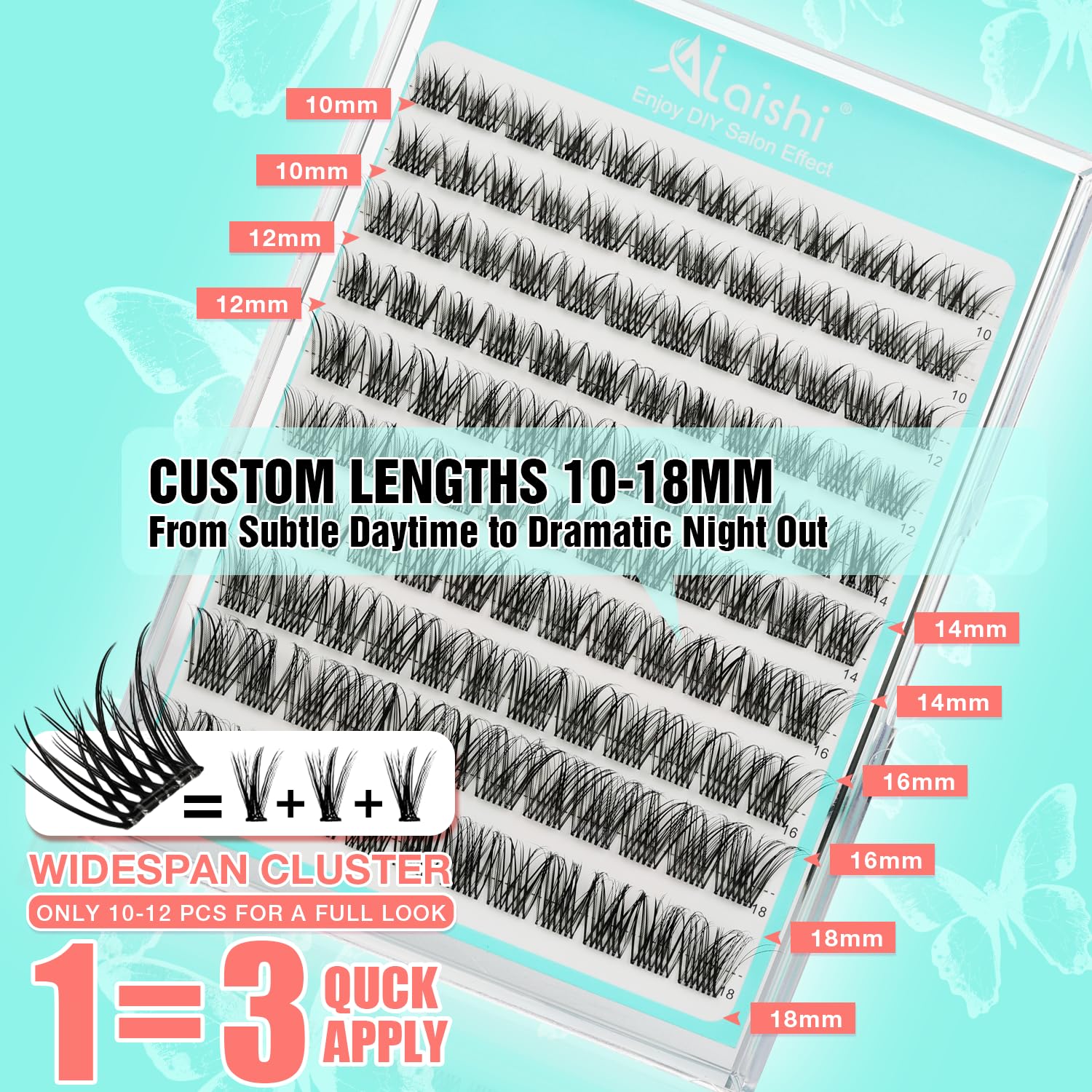 AILAISHI No Glue Needed Lashes – Self-Adhesive Lash Clusters Kit (10–18mm) with 120 Clusters & Pro Tweezers