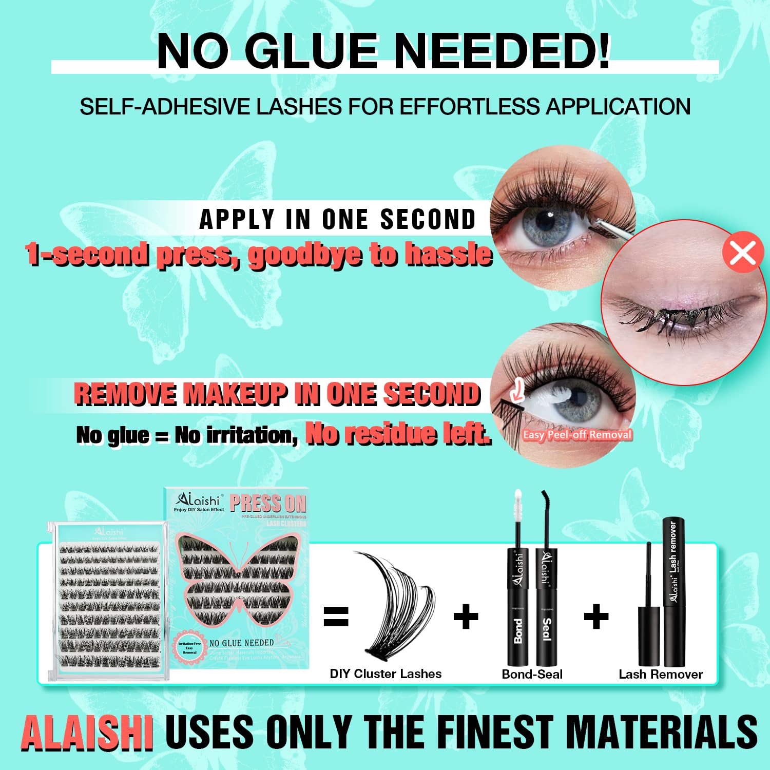 AILAISHI No Glue Needed Lashes – Self-Adhesive Lash Clusters Kit (10–18mm) with 120 Clusters & Pro Tweezers