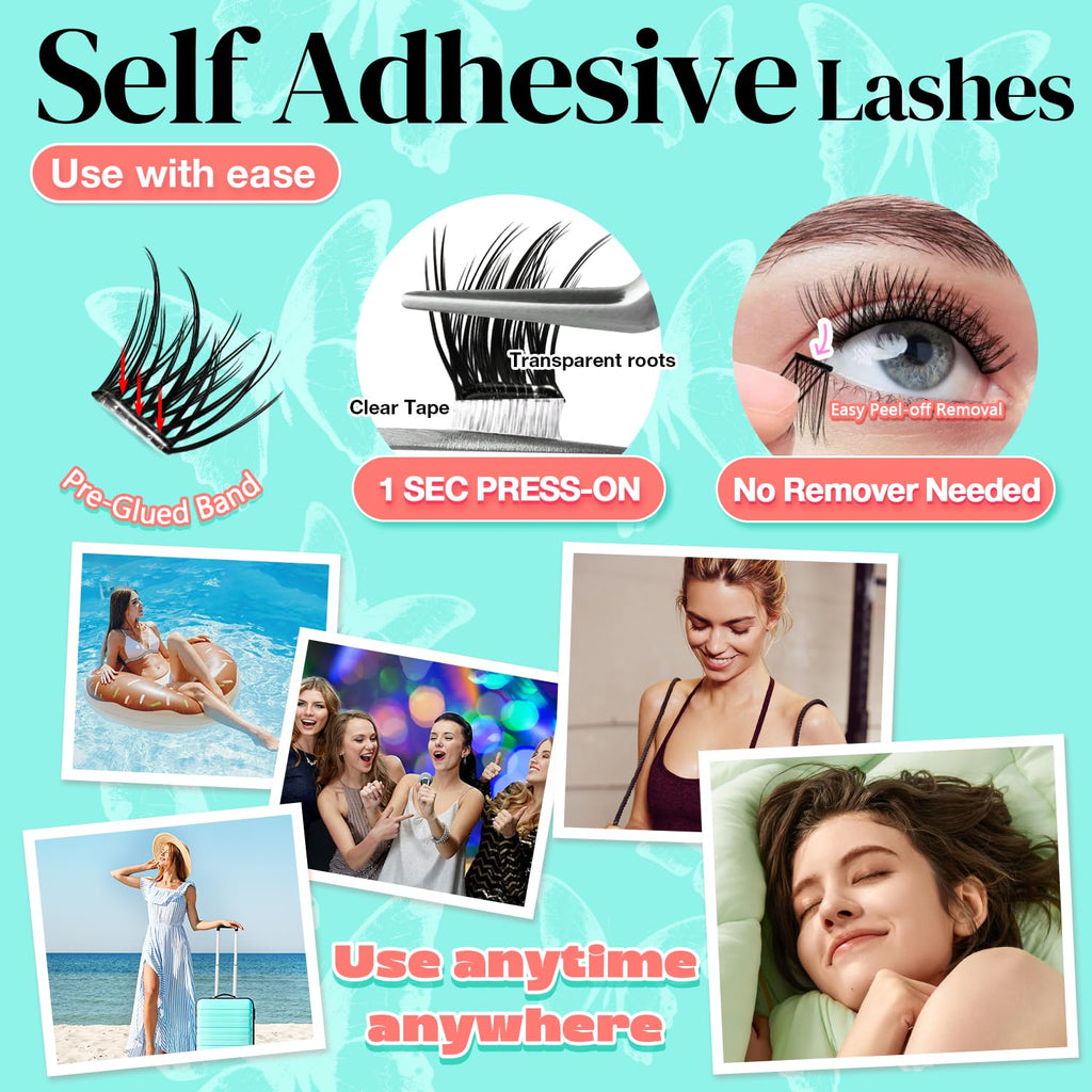 AILAISHI No Glue Needed Lashes – Self-Adhesive Lash Clusters Kit (10–18mm) with 120 Clusters & Pro Tweezers