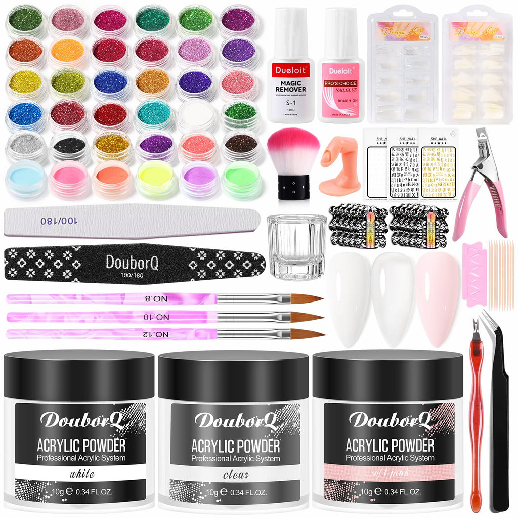 AILALUO Acrylic Nail Kit - Clear, White & Pink Powders with Tools for Home & Salon