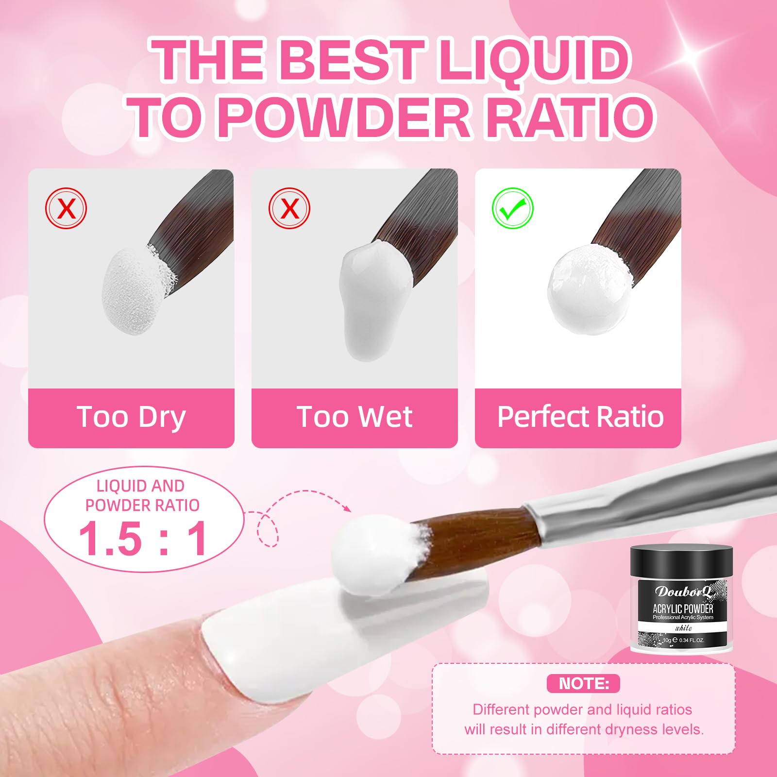 AILALUO Acrylic Nail Kit - Clear, White & Pink Powders with Tools for Home & Salon