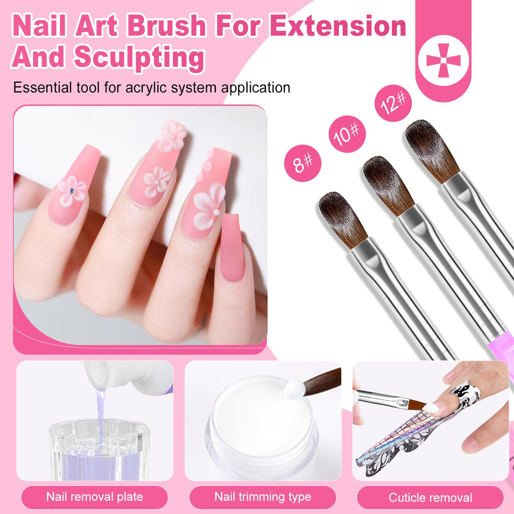AILALUO Acrylic Nail Kit - Clear, White & Pink Powders with Tools for Home & Salon