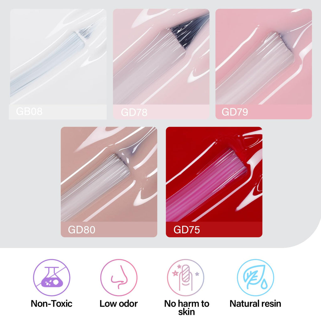 AILLSA Nude Pink Gel Nail Polish Set – 5+2 Kit with Base & Top Coat | Jelly UV Gel for DIY Manicures at Home