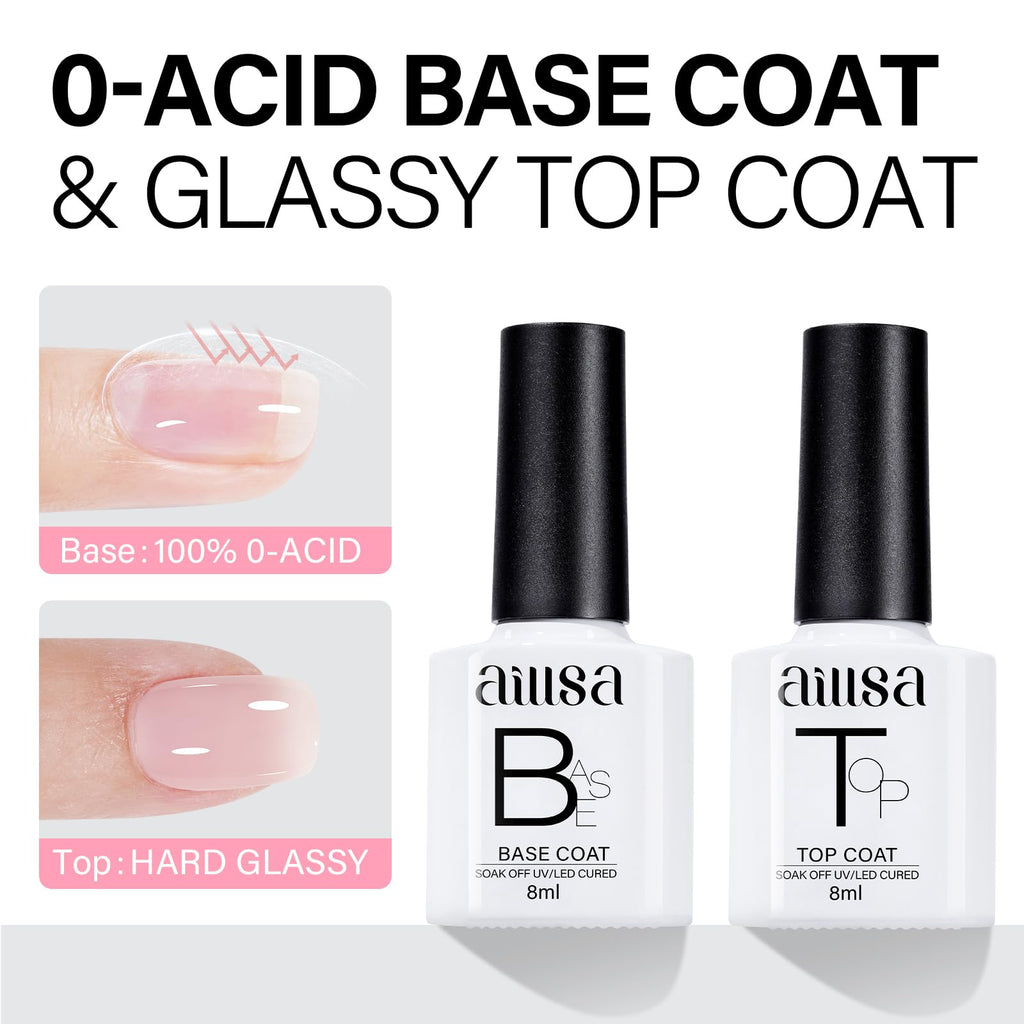 AILLSA Nude Pink Gel Nail Polish Set – 5+2 Kit with Base & Top Coat | Jelly UV Gel for DIY Manicures at Home