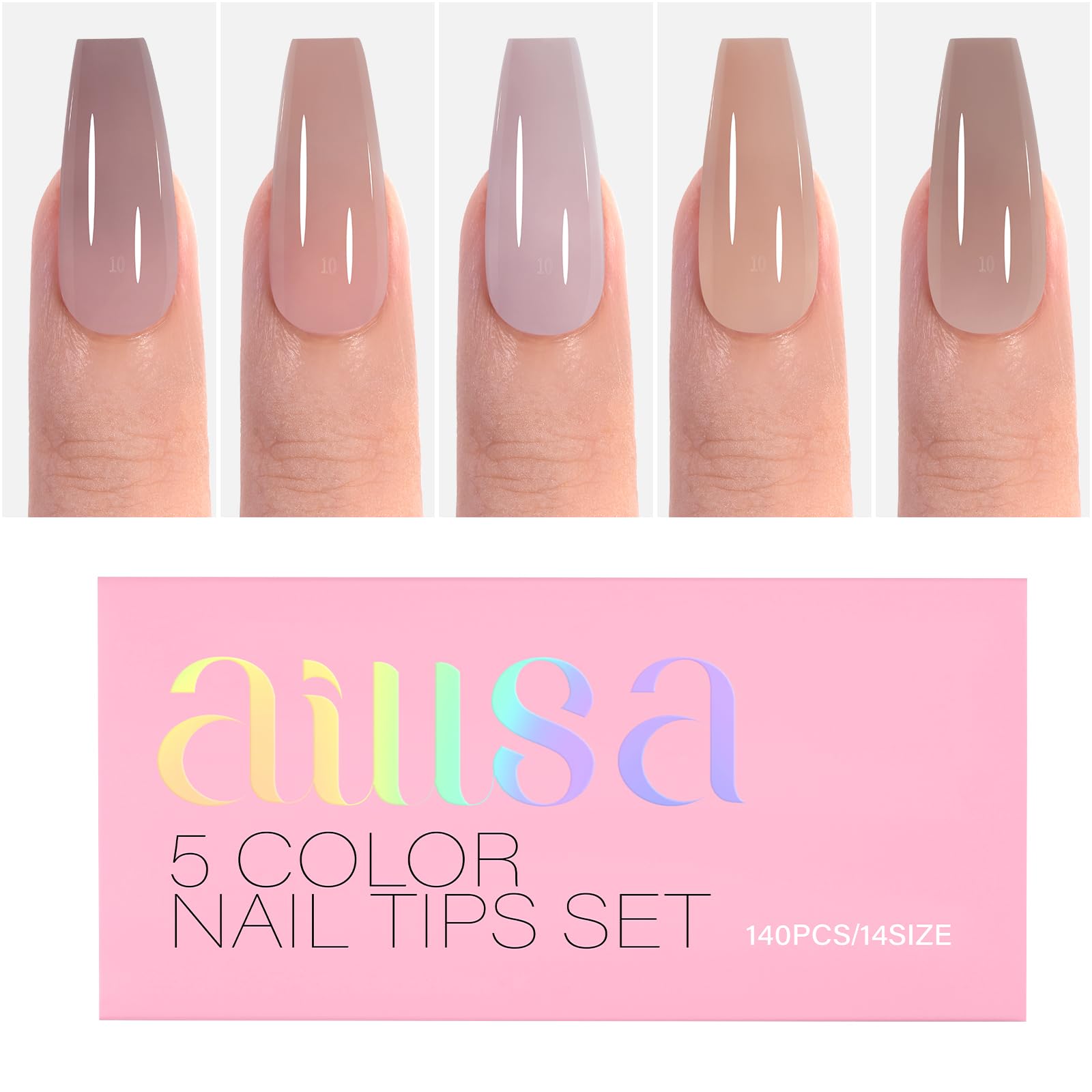 AILLSA RealFit Nude Tone Mixed Color Press On Nails – 4-in-1 Pre-Shaped Medium Coffin Full Cover, 140 PCS