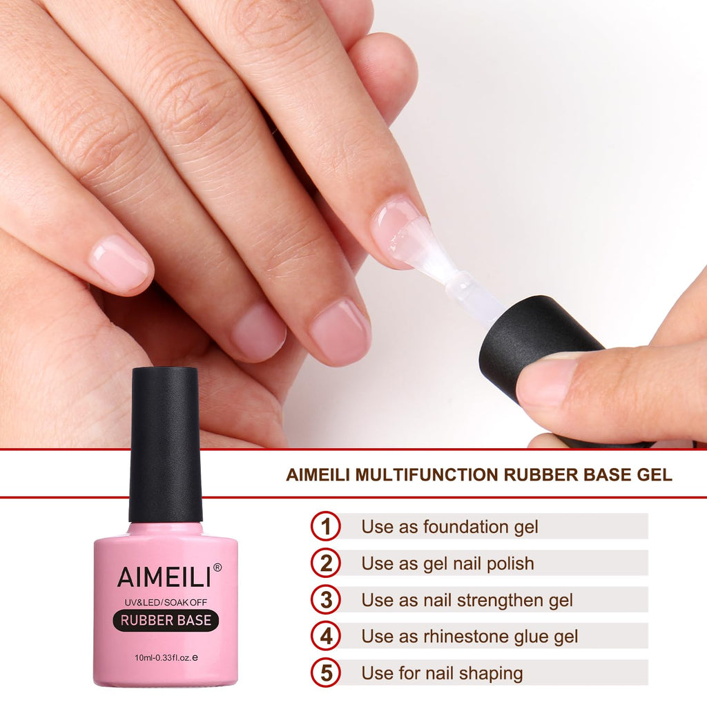 AIMEILI Hema Free Rubber Base Gel – 4-in-1 Nail Strengthener, Base Coat, Color Gel Set (6x10ml) Kit 46