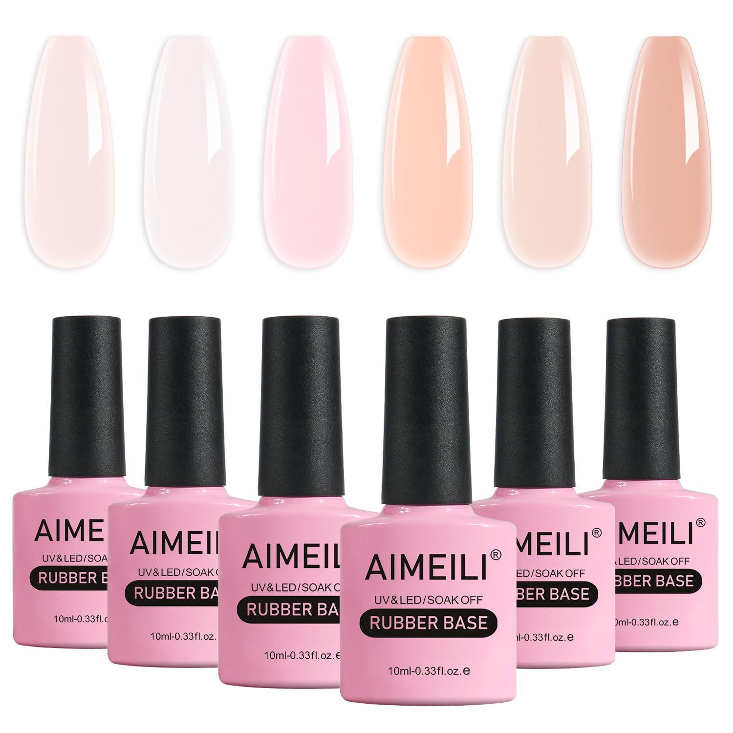 AIMEILI Hema Free Rubber Base Gel – 4-in-1 Nail Strengthener, Base Coat, Color Gel Set (6x10ml) Kit 46