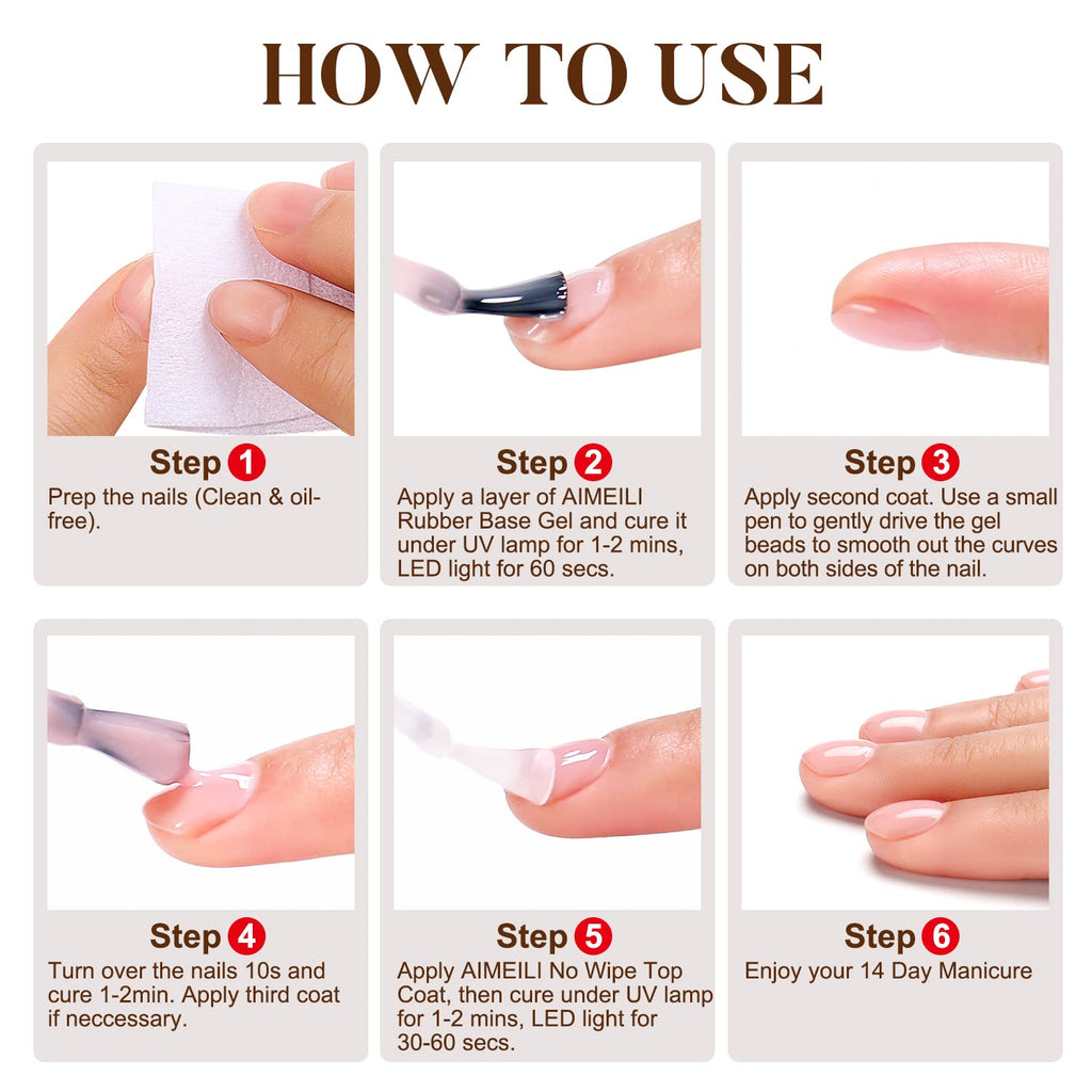 AIMEILI Hema Free Rubber Base Gel – 4-in-1 Nail Strengthener, Base Coat, Color Gel Set (6x10ml) Kit 46