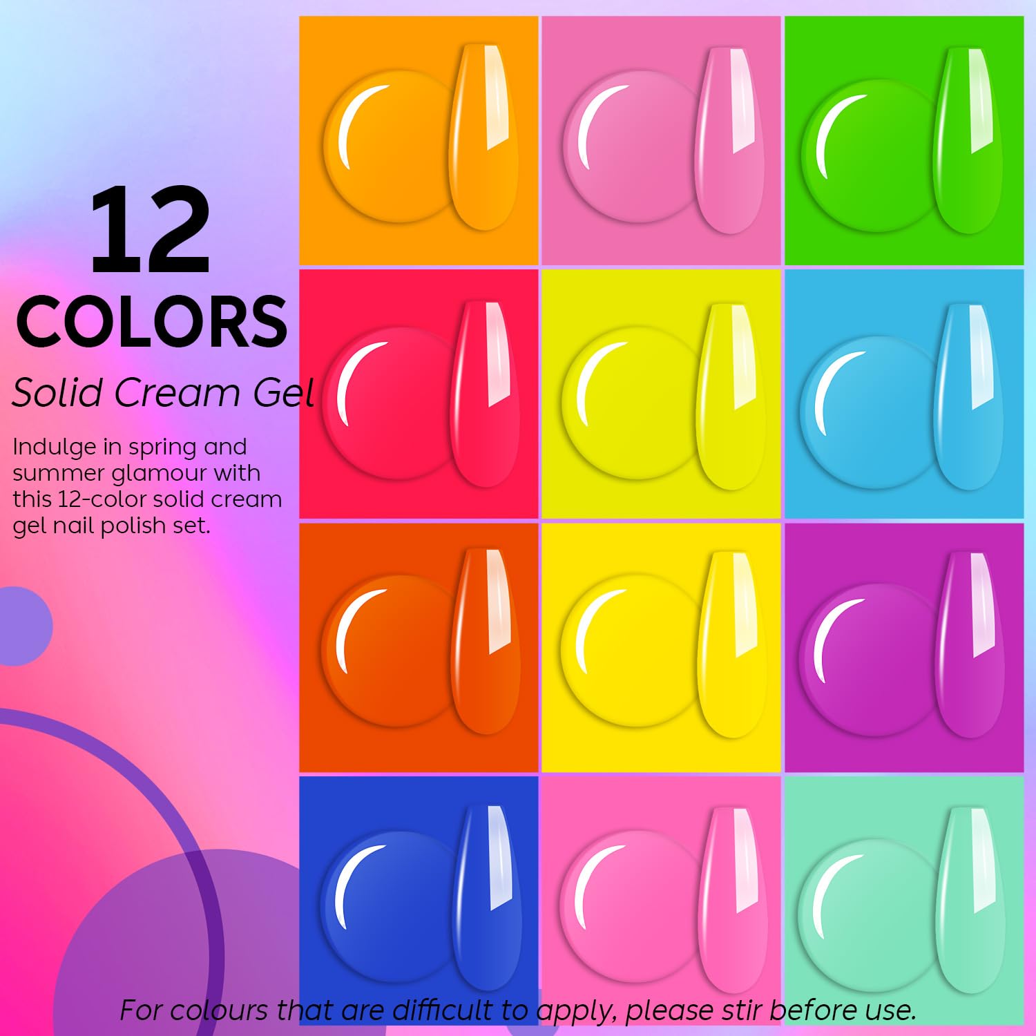 AIMEILI Hema Free Solid Gel Nail Polish – 12 Colors, UV/LED Cure