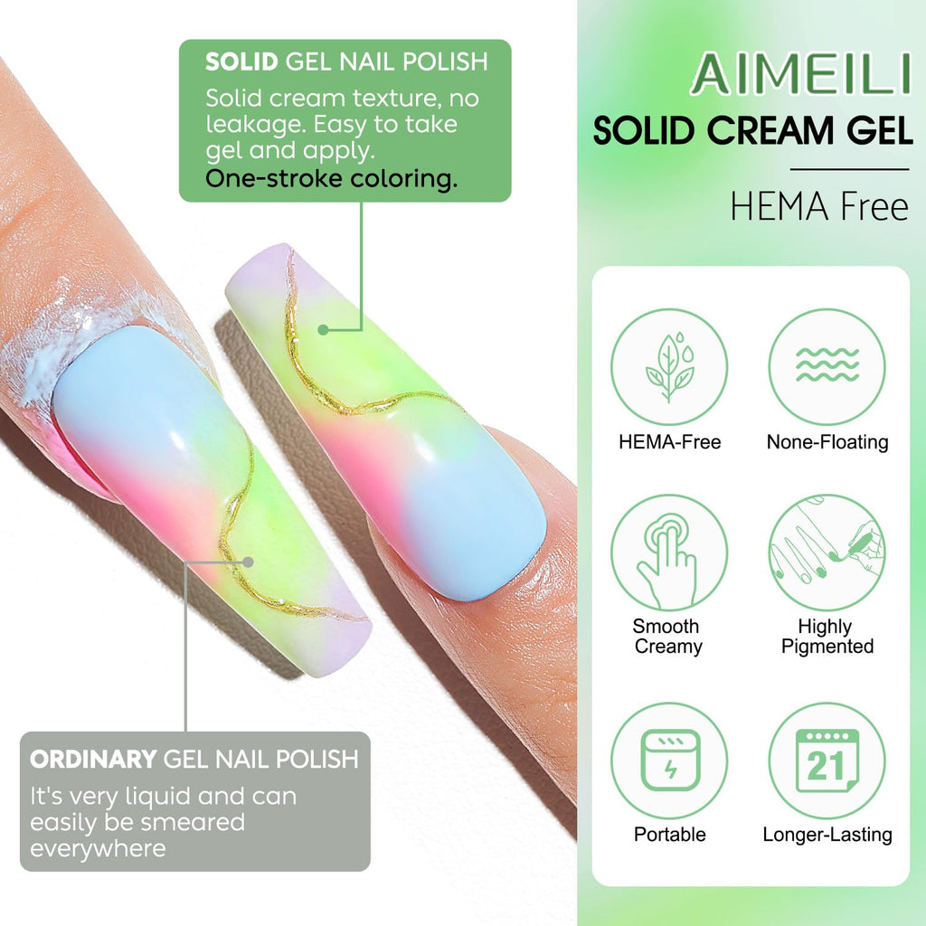 AIMEILI Hema Free Solid Gel Nail Polish – 12 Colors, UV/LED Cure
