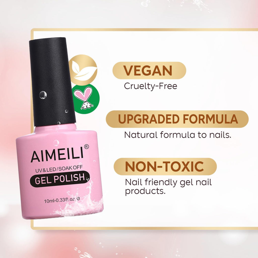 AIMEILI Hema Free Rubber Base Gel – 4-in-1 Nail Strengthener, Base Coat, Color Gel Set (6x10ml) Kit 46