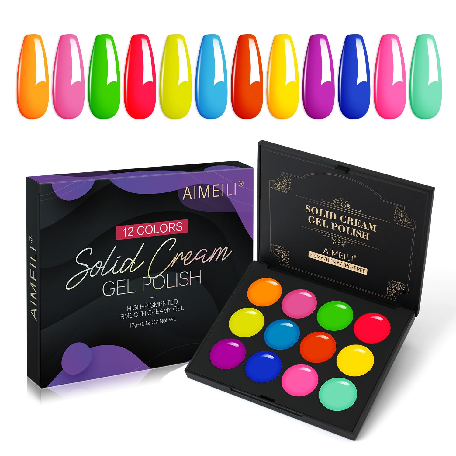 AIMEILI Hema Free Solid Gel Nail Polish – 12 Colors, UV/LED Cure