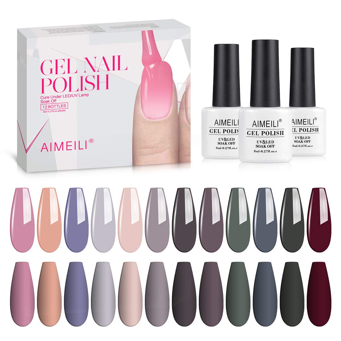 AIMEILI 12-Color Neutral Gel Nail Kit – UV/LED Cure (8ml) – Mother's Day Set 2
