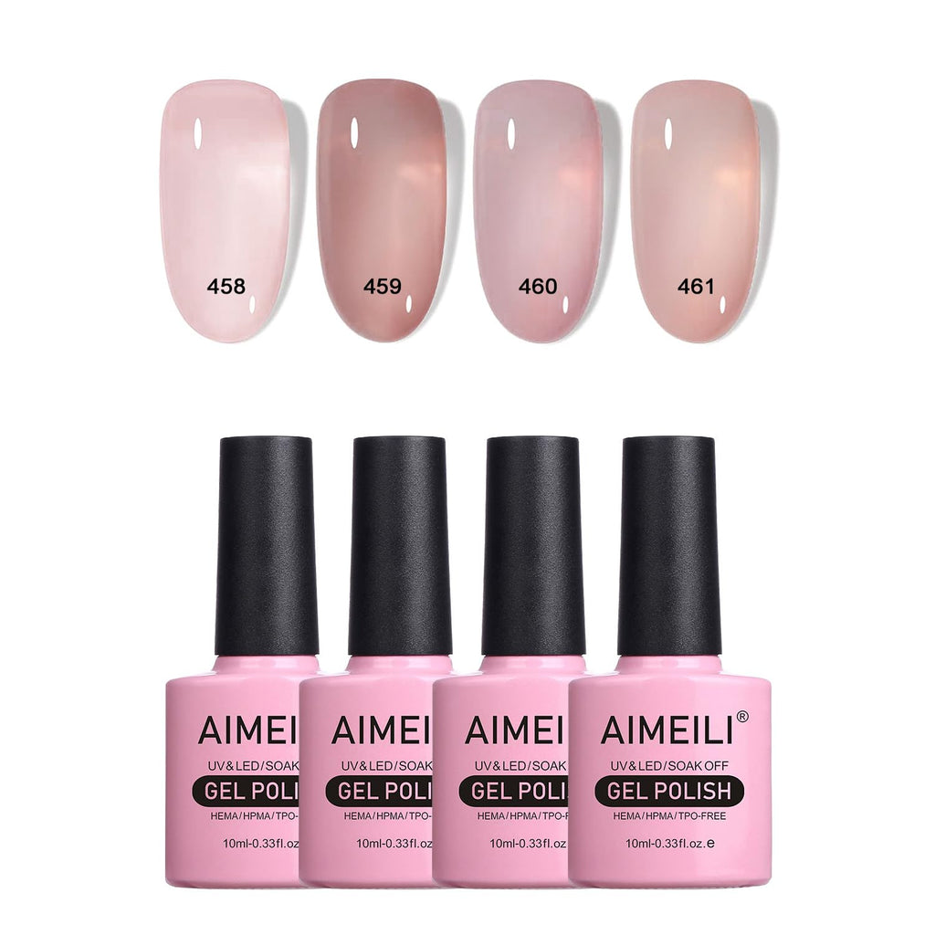 AIMEILI Transparent Icy Jelly Gel Nail Polish Kit – HEMA-Free, 4×10ml, UV/LED Cure