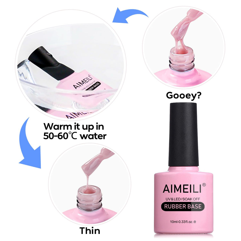 AIMEILI Hema Free Rubber Base Gel – 4-in-1 Nail Strengthener, Base Coat, Color Gel Set (6x10ml) Kit 46