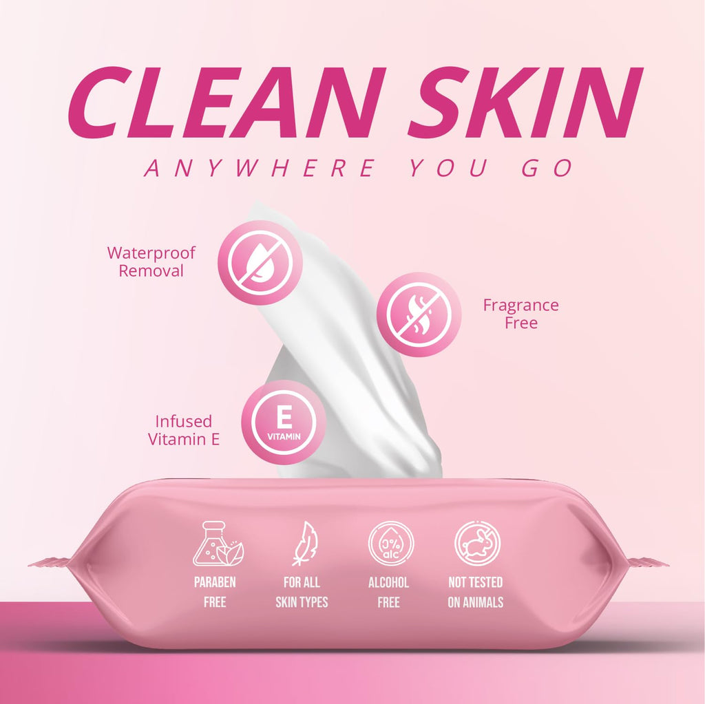Air Jungles Makeup Remover Wipes – Extra Large 6x8, Alcohol-Free & Fragrance-Free, Vitamin E, Pack of 4