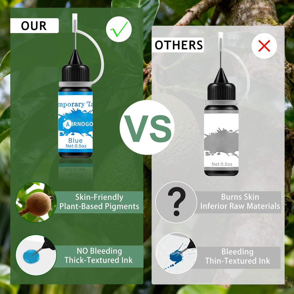 AIRNOGO Temporary Tattoo Kit – 10 Ink Colors, 86 Stencils, 8 Pairs Gloves for Kids & Adults