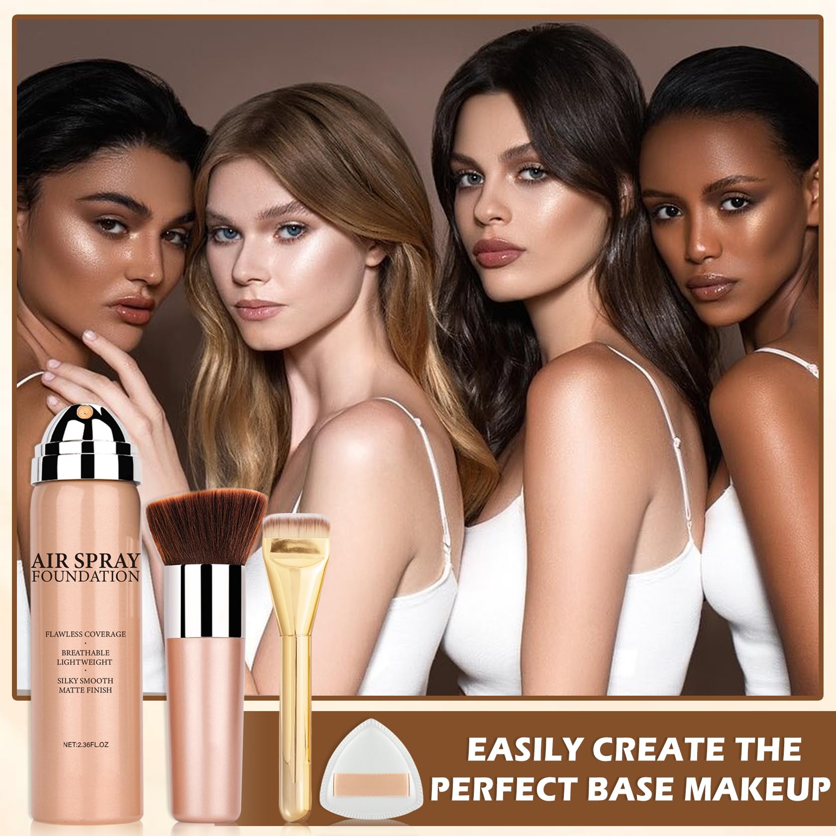 AIUEO Airbrush Foundation Spray for Mature Skin – Lightweight Full Coverage, Natural Matte Finish, Shade 05 Light