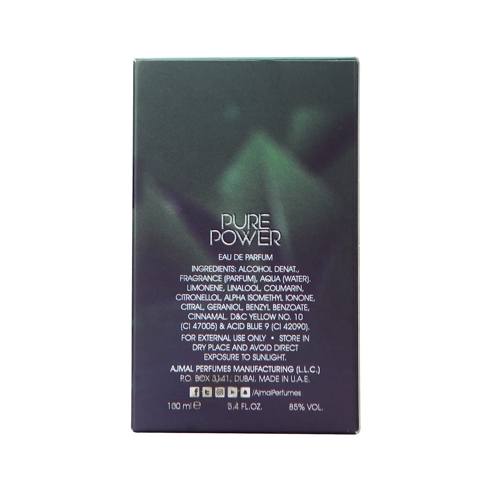 Ajmal Pure Power EDP for Men | 3.4 oz / 100 ml | Fresh Spicy Woody with Citrus & Tonka