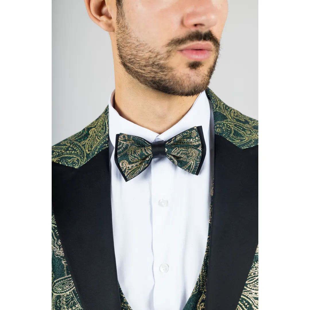 AK-28 - Men's 3 Piece Green Paisley Wedding Suit