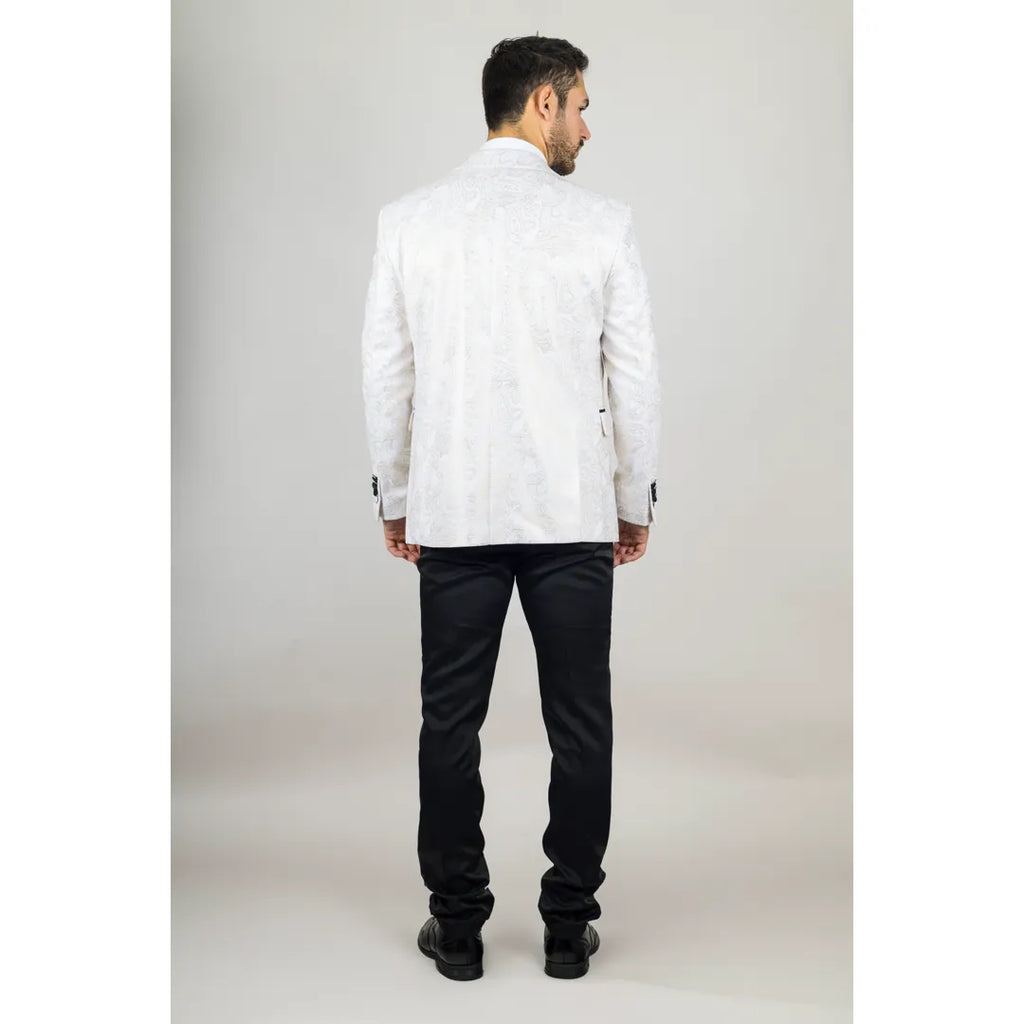 AK-29 - Men's 3 Piece White Paisley Wedding Suit
