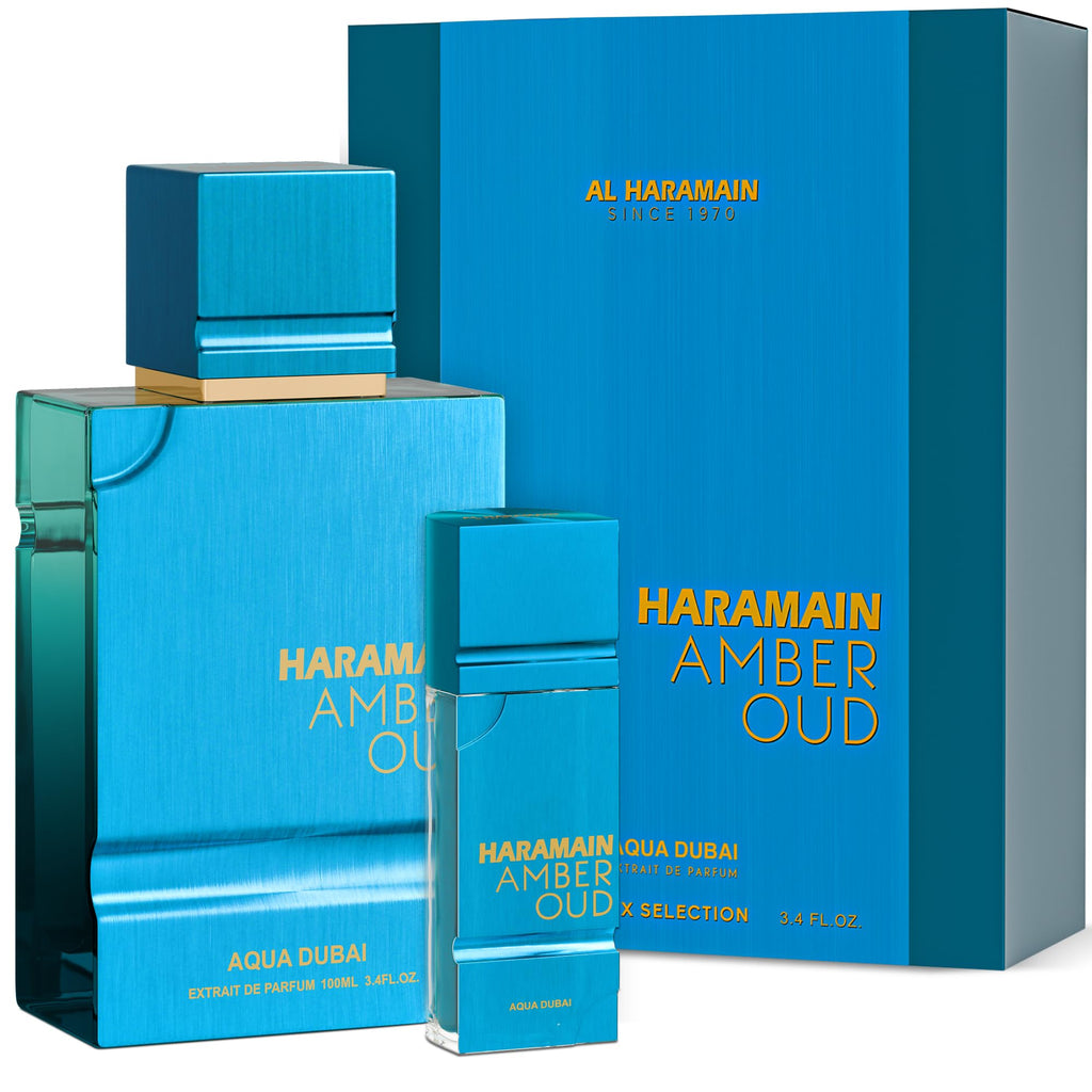Al Haramain Amber Oud EDP – Aqua Dubai with Travel Atomizer, 3.33oz
