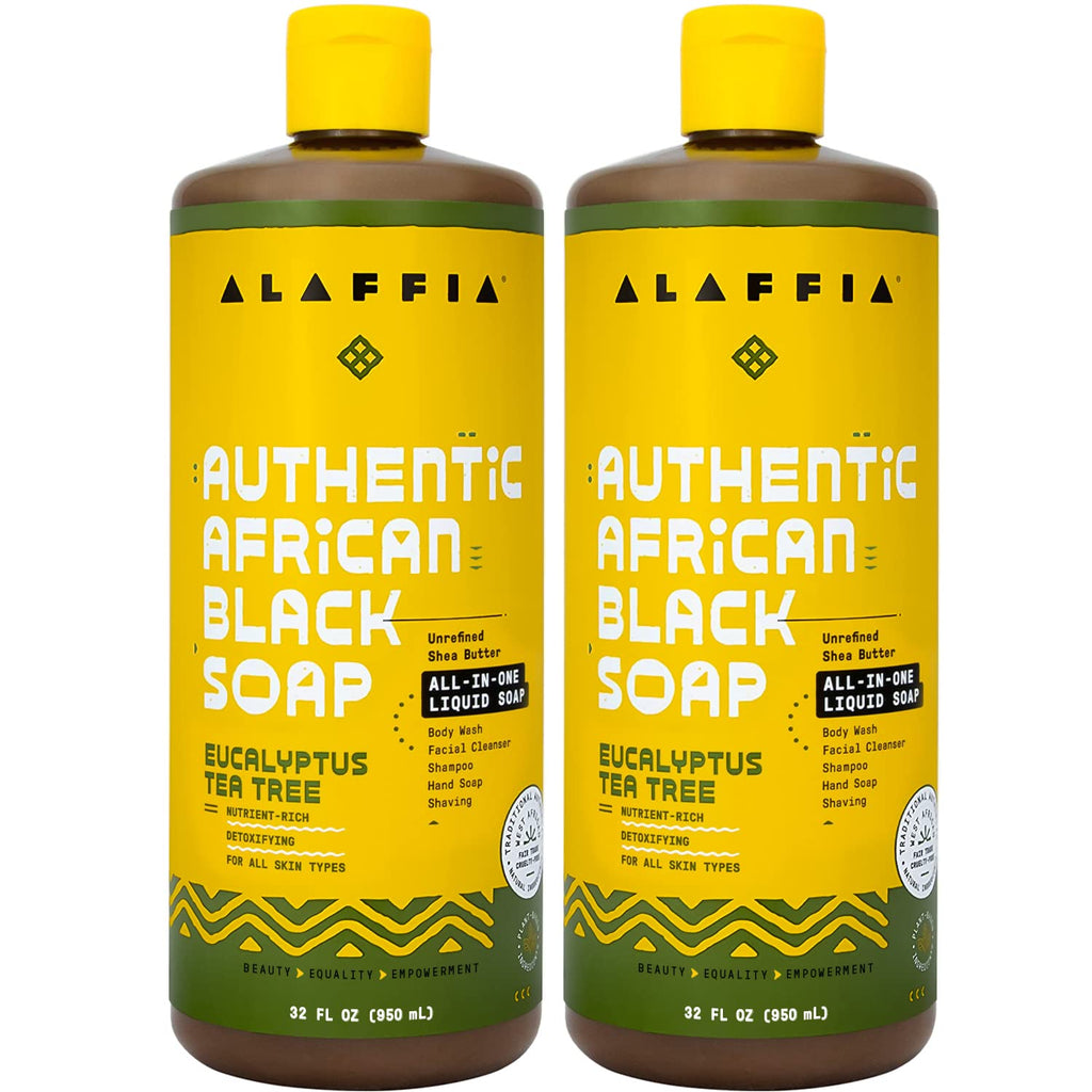 Alaffia Authentic African Black Soap, Eucalyptus Tea Tree – All-in-One Cleanser 2-Pack for Face, Body, Hands & Hair