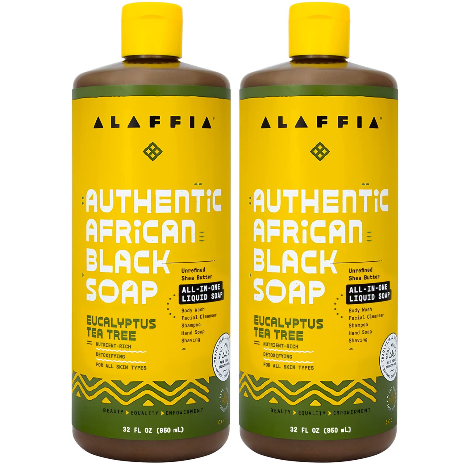 Alaffia Authentic African Black Soap, Eucalyptus Tea Tree – All-in-One Cleanser 2-Pack for Face, Body, Hands & Hair