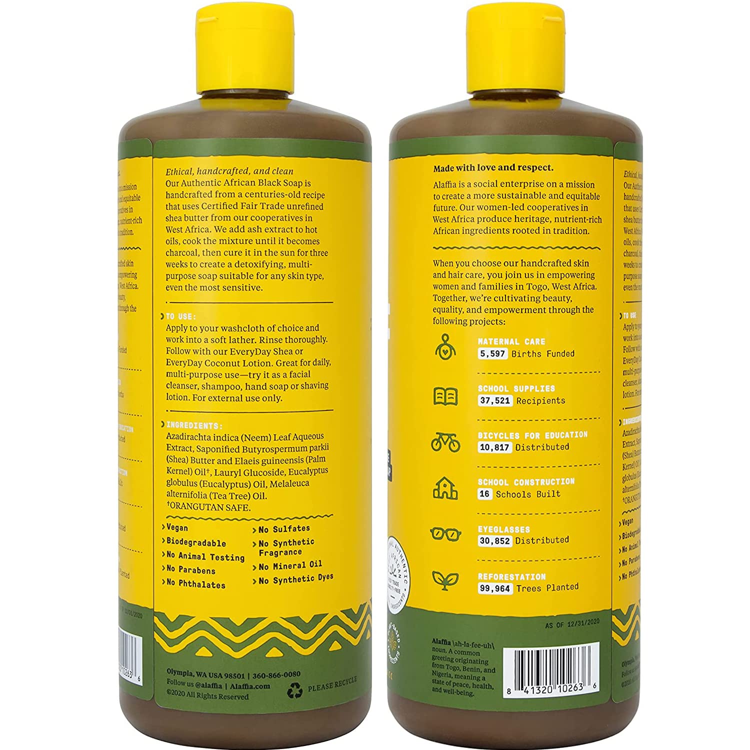 Alaffia Authentic African Black Soap, Eucalyptus Tea Tree – All-in-One Cleanser 2-Pack for Face, Body, Hands & Hair