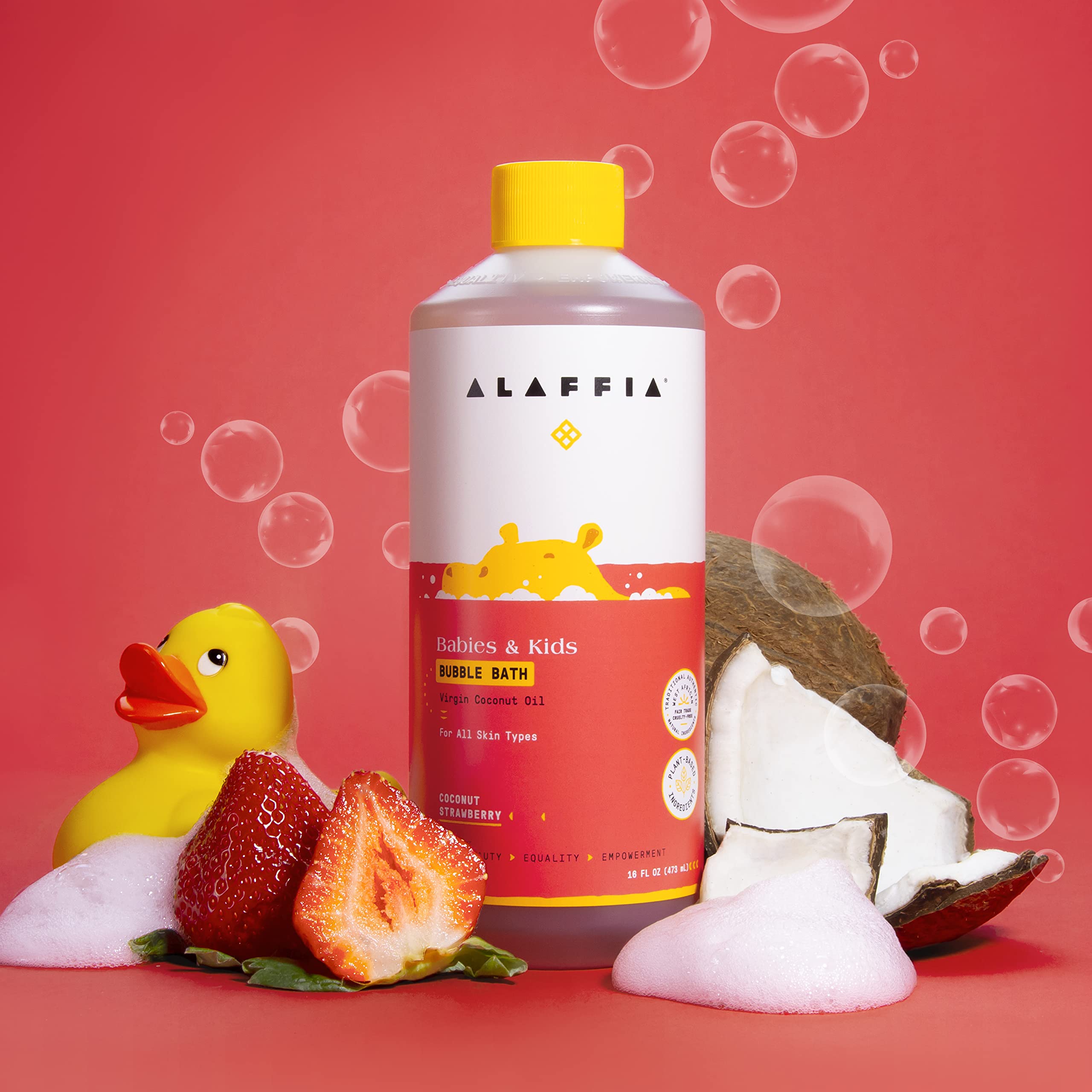 Alaffia Babies & Kids Bubble Bath – Coconut Strawberry, Plant-Based 2-Pack (16 oz each)
