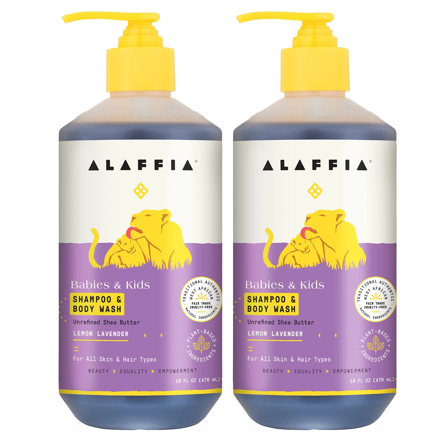 Alaffia Babies & Kids Shampoo & Body Wash – Lemon Lavender 2-Pack, 16 Fl Oz Each | Gentle & Fair Trade